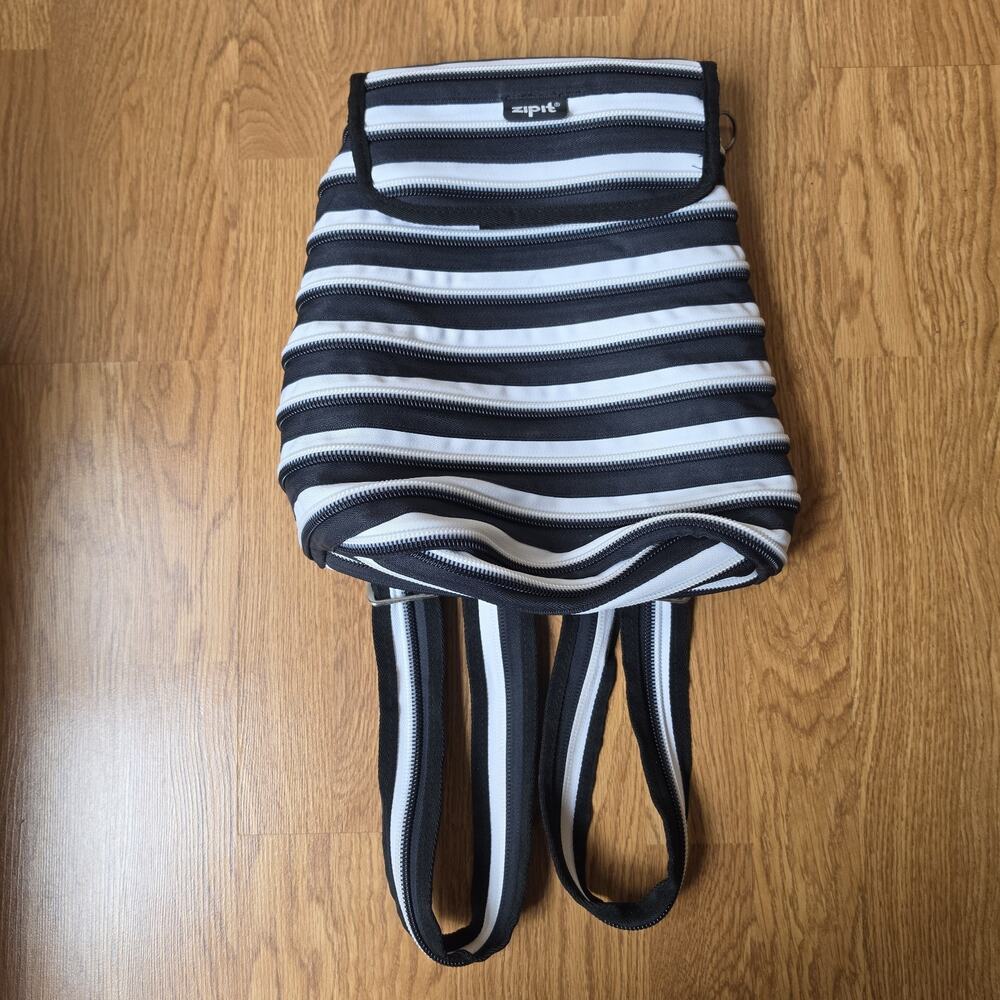 Zipit Backpack Black White Zipper Bag Adjustable Purse Carry On Overnight Tote